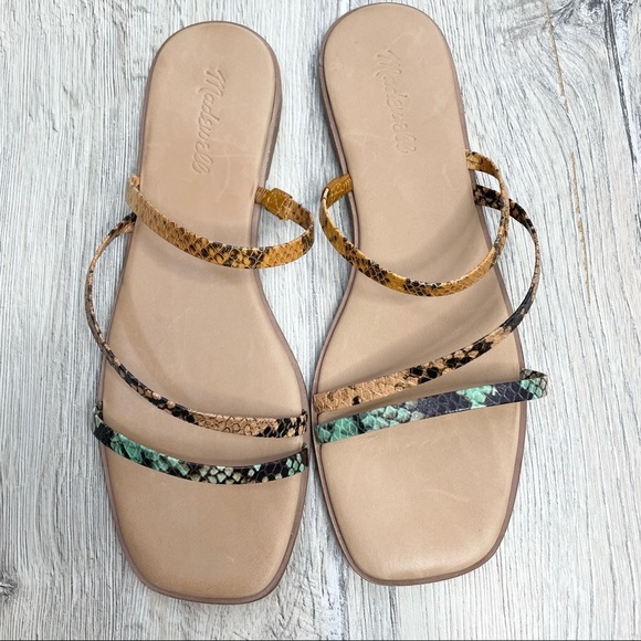 Madewell Lyra Slide Sandals Leather Snake Print Sz 8.5 - Picture 2 of 9